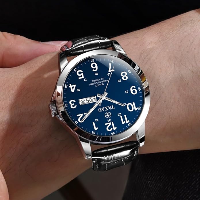 Watches for Men Luxury Analog Waterproof Classic Leather Large Face Simple Easy Read Quartz Minimalist Dress Day Date Quartz Mens Watches