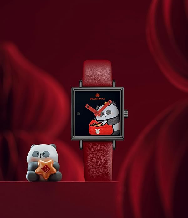 GOLDEN MAPLE Fancy Ladies Watch, Quartz Movement Watches for Women, Square Case with Leather Strap