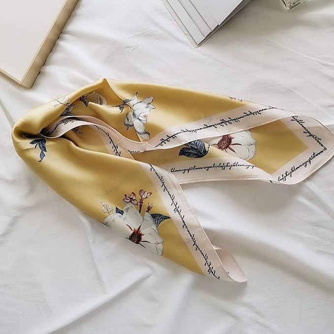 FONYVE Silk Feeling Scarf Medium Square Satin Head Scarf for Women 27.5 × 27.5 inches