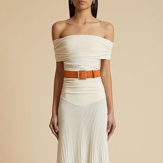 Wide Belts for Women Leather Wide Belts Fashion Thick Black Belt With Gold Buckle Belt for Dresses