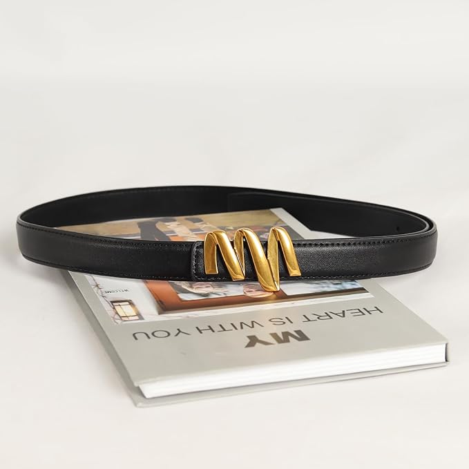 Women's Fashion Classic Metal Buckle Leather Belt with Jeans Dress