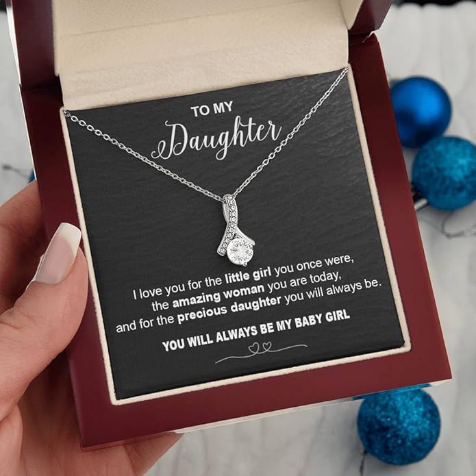 VIRAGIL To My Daughter Gift Necklace From Dad or Mom - Badass Daughter Jewelry With Heartfelt Message & Elegant Box