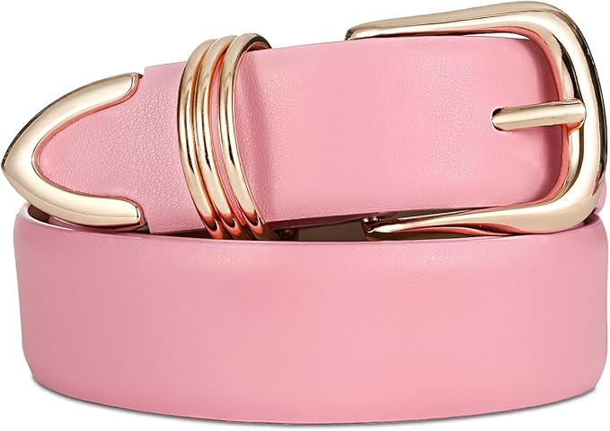 Women's Leather Belts with Gold Buckle Fashion Leather Waist Belt Elegant Ladies Belts for Jeans Dress & Casual Wear