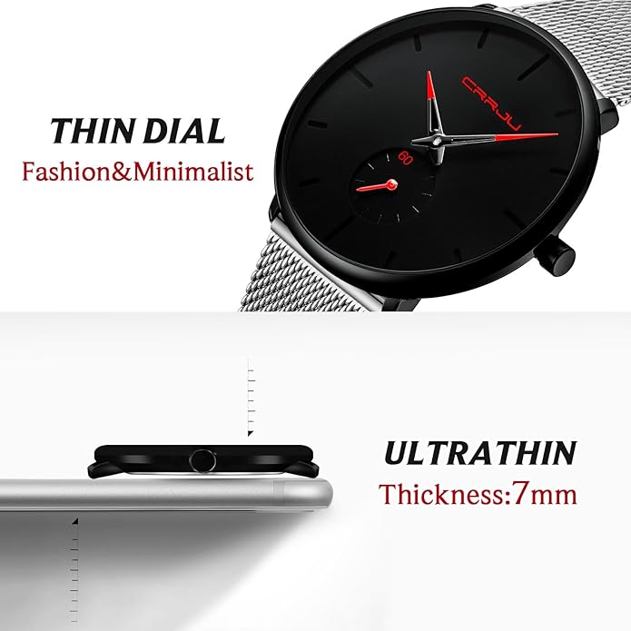 Mens Watches Ultra-Thin Minimalist Waterproof - Fashion Wrist Watch for Men Unisex Dress with Stainless Steel Mesh Band