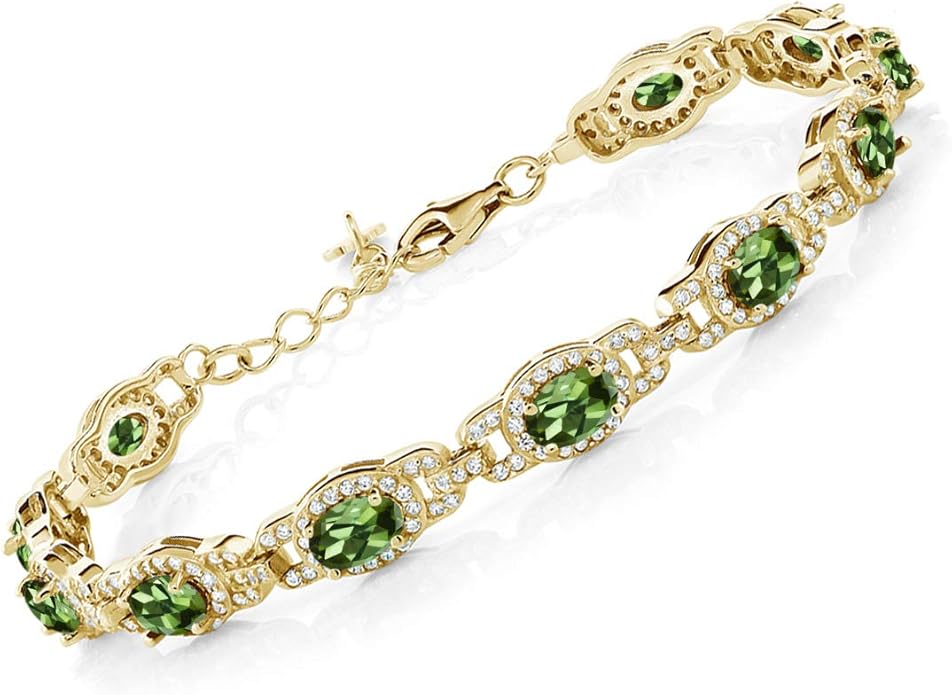 Gem Stone King 18K Yellow Gold Plated Silver Oval Gemstone Birthstone Tennis Bracelet For Women | Oval 6X4MM | 7 Inch With 1 Inch Extender | Fine Jewelry Gifts for Her Mom Women Wife
