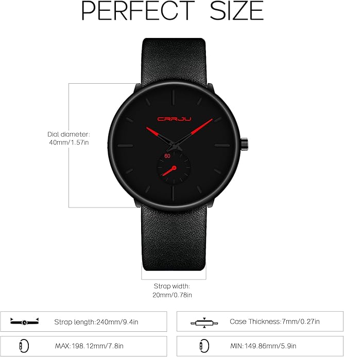 Mens Watches Ultra-Thin Minimalist Waterproof-Fashion Wrist Watch for Men Unisex Dress with Leather Band