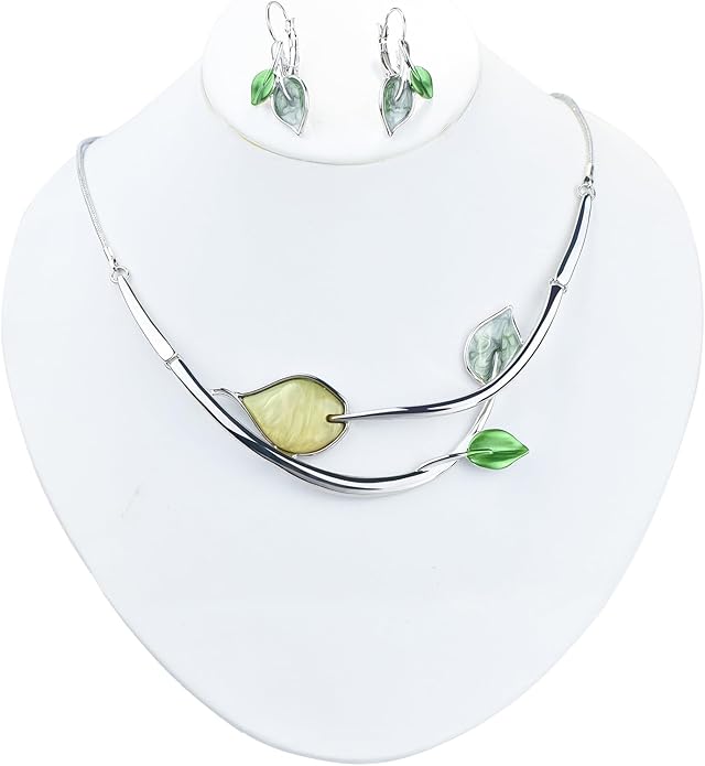 Vintage Statement Jewelry Set Leaf Floral Bohemian Boho Statement Necklace Earring Set Crystal Fashion Costume Jewelry