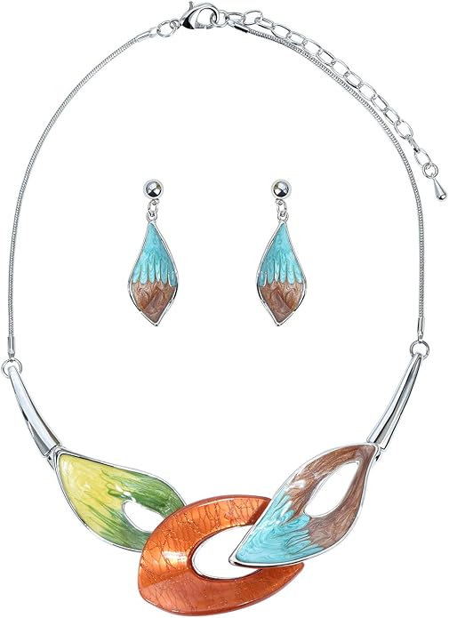 Vintage Statement Jewelry Set Leaf Floral Bohemian Boho Statement Necklace Earring Set Crystal Fashion Costume Jewelry
