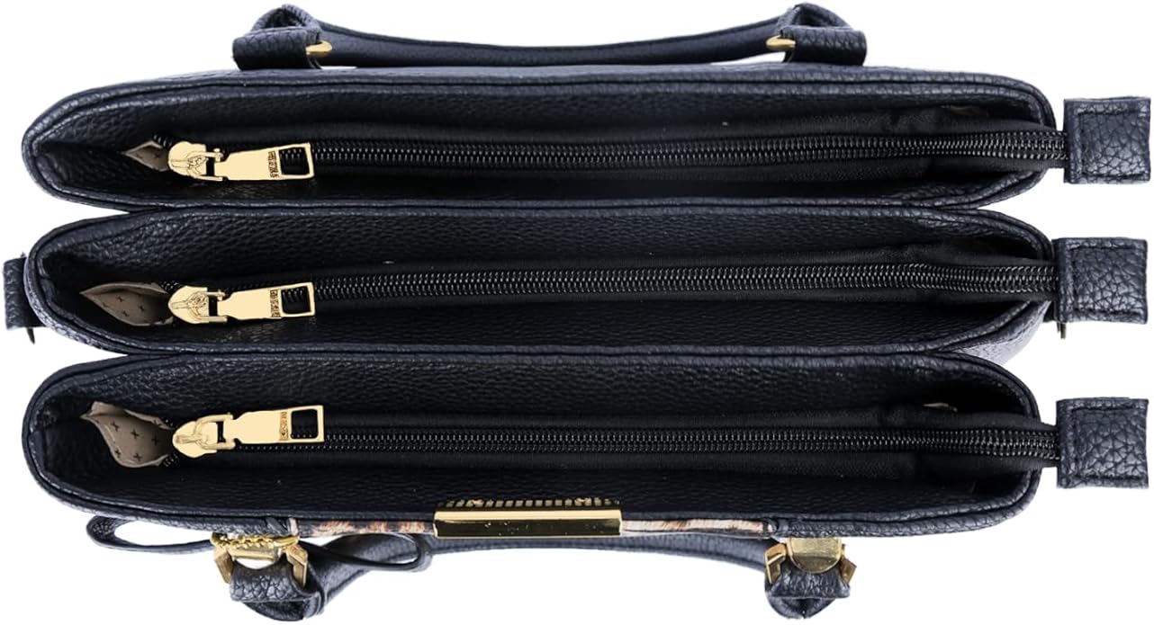 KKXIU 3 Zippered Compartments Purses and Handbags for Women Top Handle Satchel Shoulder Ladies Bags
