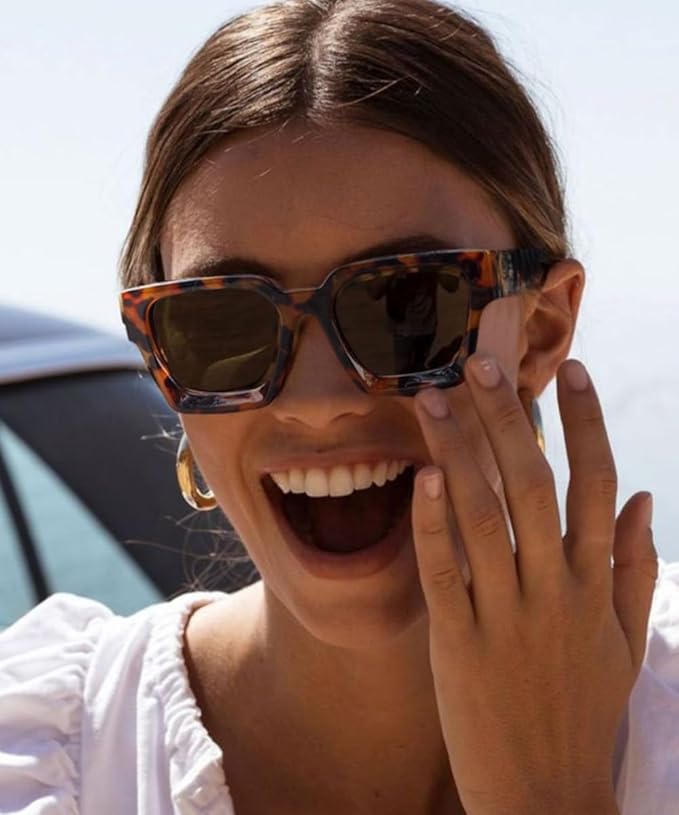 Trendy Square Sunglasses for Men Women Fashion Thick Rectangle Sun Glasses UV Protection Shades Designer Style