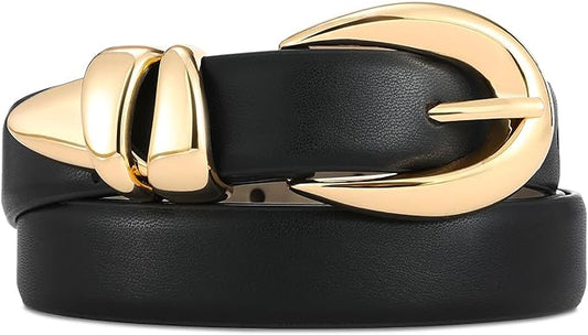 Black Leather Belt for Women Stylish Design with Gold Buckle Ladies Black Belt Perfect for Jeans Dresses