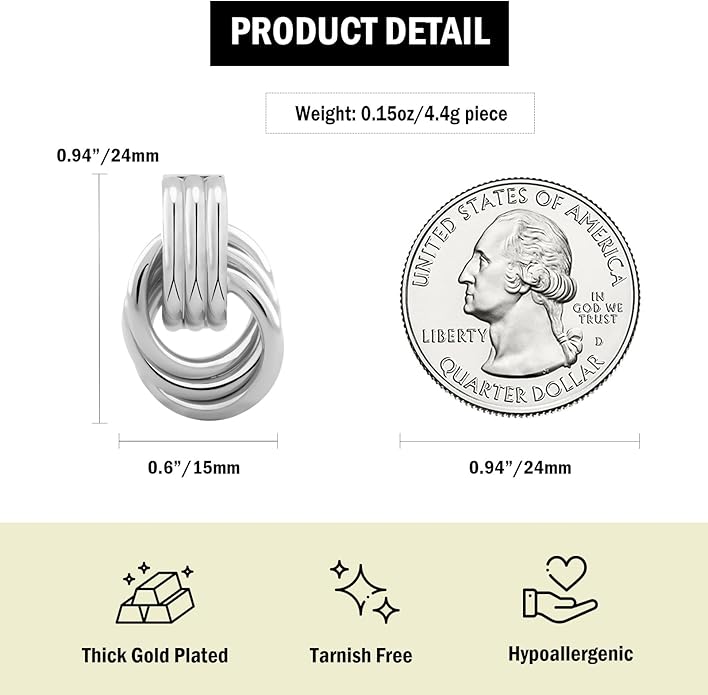 Chunky Small Knot Earrings Gold Silver Geometric Earrings for Women Dainty Gold and Silver Plated Dangle Drop Earrings Hypoallergenic and Lightweight Fashion Trendy Jewelry Gifts