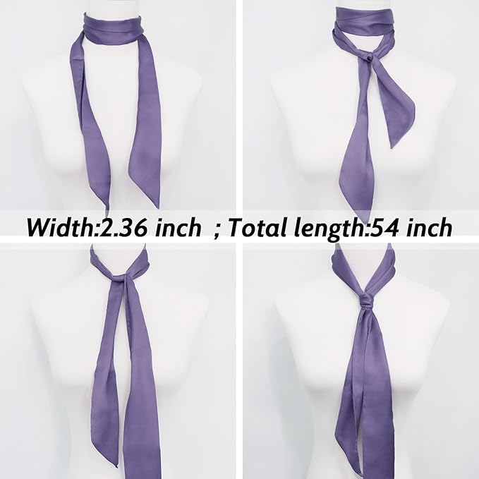 Long Satin Neckerchief Versatile Ribbon Tie Neck Scarf Solid Color Skinny Womens Tie