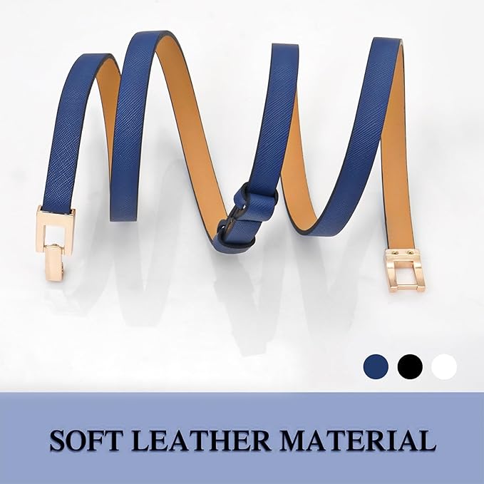 Glamorstar Skinny Belts for Women Thin PU Leather Waist Belt with Gold Buckle for Dresses
