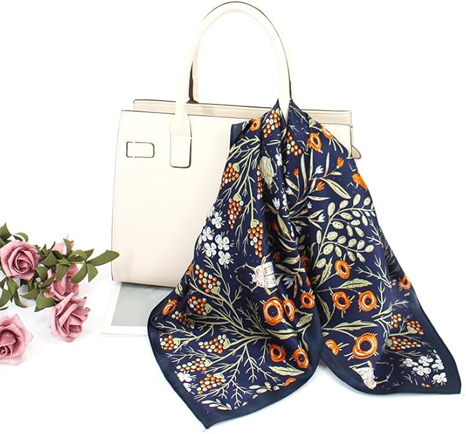 ANDANTINO 100% Real Mulberry Silk Scarf -21'' x 21''- Lightweight Neckerchief –Women Men Small Square Digital Printed Scarves