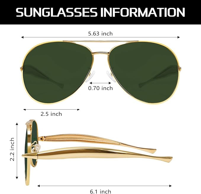 Retro Gold Aviator Sunglasses for Women Men, 2025 Metal Oversized 70s Aviators Sun Glasses
