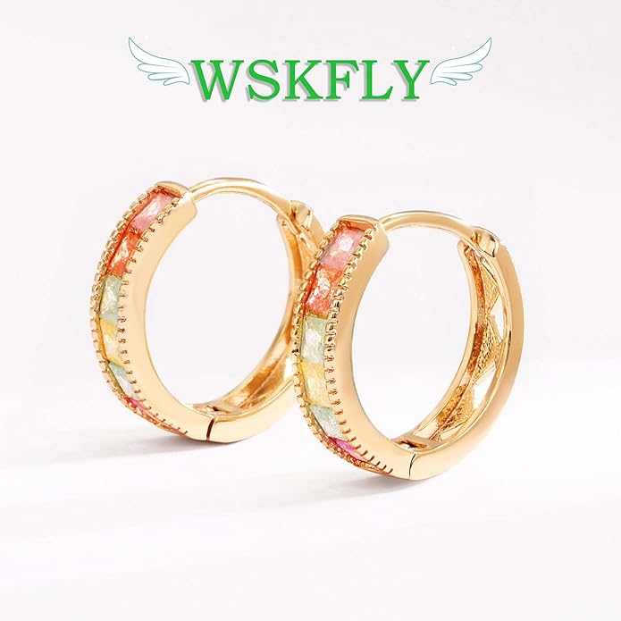 14K Gold Plated Cubic Zirconia Hoop Earrings,Three Row Diamon | Arrows | Double Row of Diamonds Huggie Earrings for Women