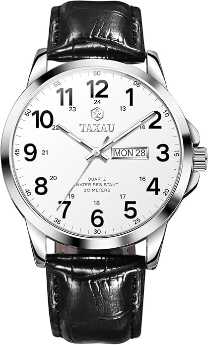 Watches for Men Leather Large Arabic Numerals Mens Watches Waterproof Band with Date Quartz Men's Wrist Watch