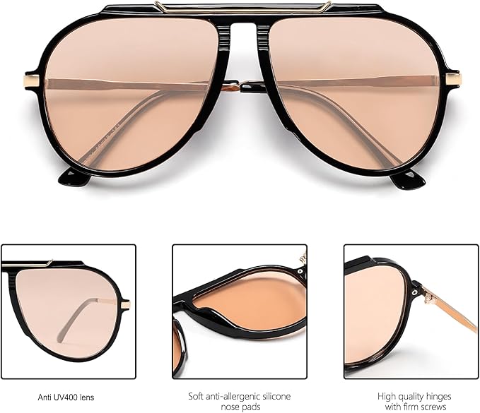 Oversized Aviator Sunglasses for Women Men 2026 70s Retro Gold Metal Sun Glasses Tangle Free Square Aviators