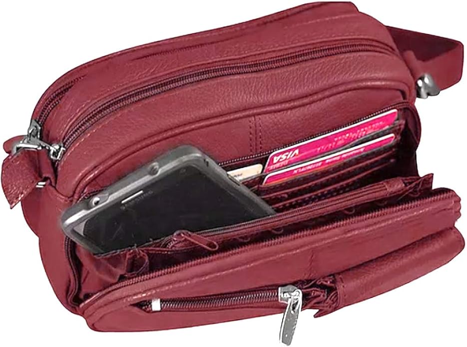 Cowhide Leather Women's Shoulder Purse Small Cross Body Organizer Bag with Many Pockets