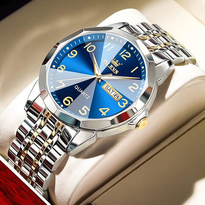 OLEVS Watch for Men Women Large Face Unisex Diamond Luxury Dress Analog Quartz Stainless Steel Waterproof Luminous Date Business Casual Wrist Watch