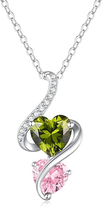 LOUISA SECRET Unique Double Heart Necklace Gifts for Wife Women, 925 Sterling Silver Tiny Birthstone Pendant Jewelry Gift for Her Girlfriend Mom Valentine's Day Anniversary Mother's Day Birthdays & Christmas