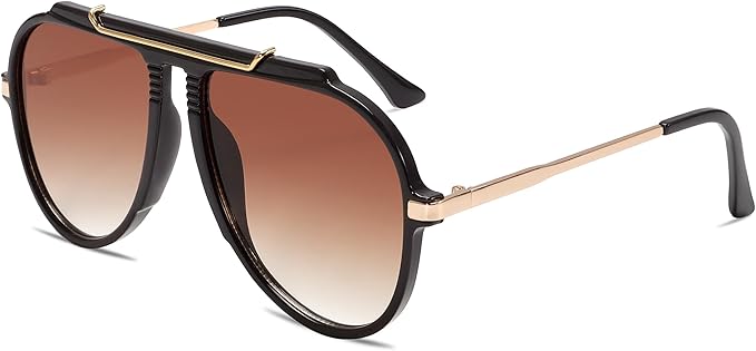 Oversized Aviator Sunglasses for Women Men 2026 70s Retro Gold Metal Sun Glasses Tangle Free Square Aviators
