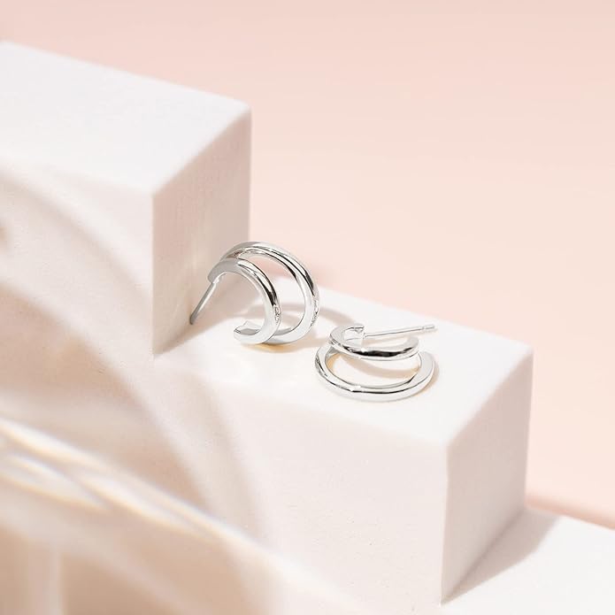 PAVOI 14K Gold Plated Multi Huggie Hoop Earrings for Women - 925 Sterling Silver Posts Triple Split Hoop Gold Earrings for Women - Trendy Fashion Jewelry