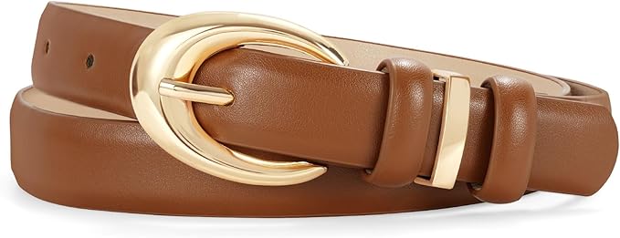 TRIWORKS Women Leather Belt for Jeans Pants Fashion Ladies Skinny Faux Leather Dress belt with Gold Buckle