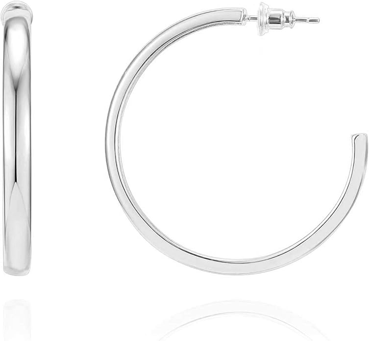 PAVOI 14K Gold Plated Wide Flat Edge Hoop Earrings for Women | Rose, White and Yellow Gold Hoops | Hypoallergenic Jewelry
