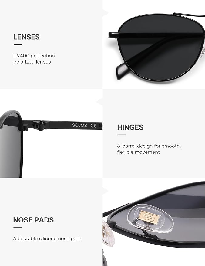 SOJOS Retro Polarized Aviator Sunglasses for Women Men Vintage 70s Style UV Protection Womens Mens Sun Glasses SJ1265