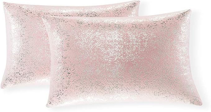 Xinrjojo Pack of 2, Throw Pillow Covers Cases for Couch Sofa Home Decor,Vintage Shining & Starry 12 X 20 Inches(Silver- Light Pink)