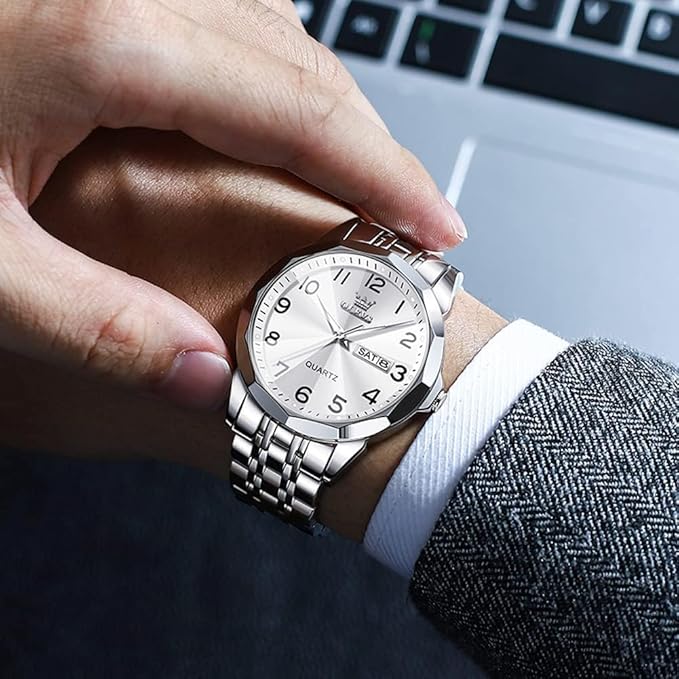 OLEVS Watch for Men Women Large Face Unisex Diamond Luxury Dress Analog Quartz Stainless Steel Waterproof Luminous Date Business Casual Wrist Watch
