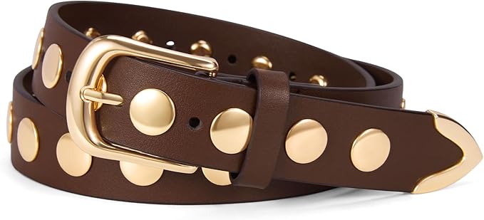 VATAN Women Leather Belt for Jeans Dresses Pants Fashion Ladies Casual Waist Belt with Gold Buckle