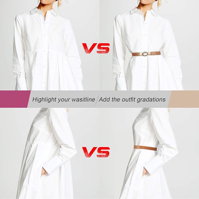 WERFORU Women Skinny Belt for Dresses Retro Stretch Waist Belt with Gold Buckle Set of 4