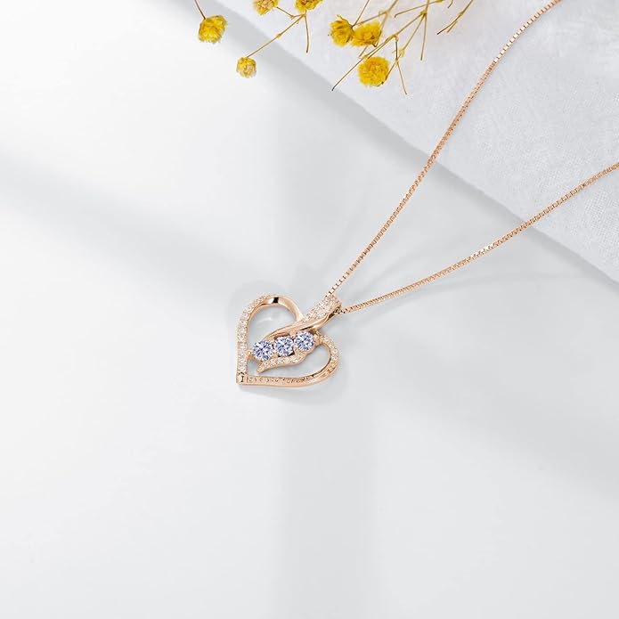 Rose Heart Birthstone Necklace for Women - Solid S925 Sterling Silver with Rose Gold Plated Infinity Symbol of Love Valentine's, Mother's Day, Anniversary, Christmas Birthday Gift for Her, Mom, Wife, or Girlfriend.
