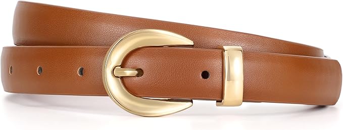 XZQTIVE Women Skinny Leather Belts for Jeans Dress Pants Fashion Ladies Thin Black Waist Belt with Gold Buckle