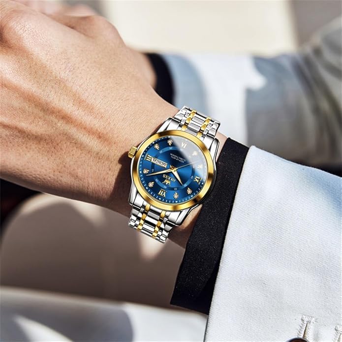 OLEVS Classic Men Watches with Date,Stainless Steel Man Watch with Date, Bussiness Watches for Men,Luminous Quartz Mens Watches Black/White/Blue/Gold, Waterproof Male Watch with Week