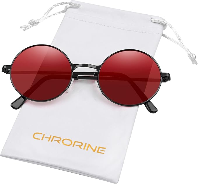 CHRORINE Hippie Sunglasses Round 70s Retro Glasses for Women Men Party Accessory Festival Fashion Vintage Sunglasses