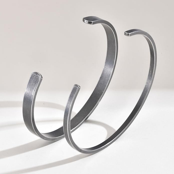 MEALGUET Stainless Steel Mens Cuff Bracelet : Minimal Cool Silver/Black/Gold Plated Open Metal Cuff Bangle Bracelets for Men,Mens Bracelet Jewelry Gift