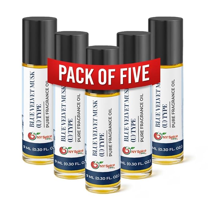 NY Spice Shop Blue Velvet U Musk Type Fragrance – Pack of 5 Musk Inspired Blend – Aromatic Body Oil with Warm Deep Musky Long Lasting Aroma – Layering Fragrance Oil for Personal Scent Collection