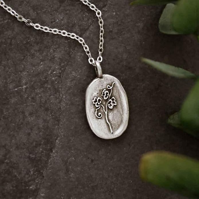 LISA LEONARD DESIGNS Pewter Birth Flower Pendant Necklace Minimalist Jewelry Necklaces For Women Gift For Her Dainty Necklaces