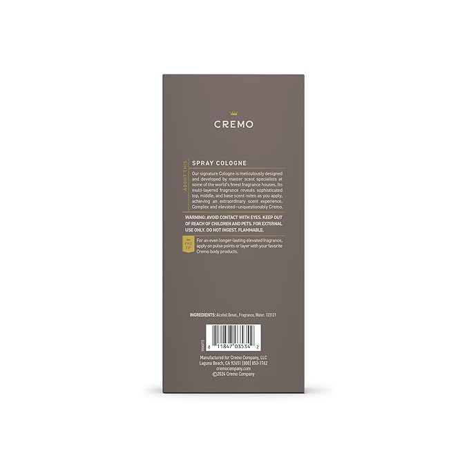 Cremo Cologne For Men - Vintage Suede Mens Cologne Spray, A Combination of White Moss, Rich Amber, and Smooth Suede, Multi-Layered Signature Men's Fragrances, 3.4 Fl Oz