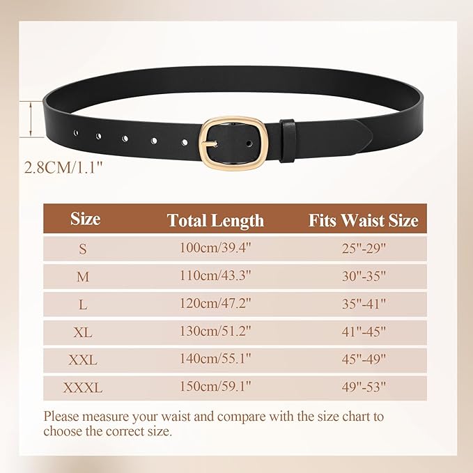 WHIPPY Women Leather Belt Casual Fashion Gold Buckle Leather Waist Belt for Jeans Pants Dresses Chic Ladies Belt