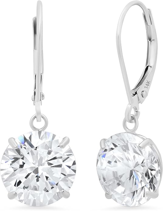14k Gold Leverback Cubic Zirconia Dangle Earrings | Solid Real White or Yellow Gold Dangle Earrings for Women | 1-8 CT.TW 14k Gold Earrings for Women | CZ Cubic Zirconia Drop Earrings by MAX + STONE
