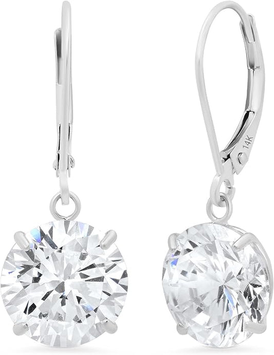 14k Gold Leverback Cubic Zirconia Dangle Earrings | Solid Real White or Yellow Gold Dangle Earrings for Women | 1-8 CT.TW 14k Gold Earrings for Women | CZ Cubic Zirconia Drop Earrings by MAX + STONE