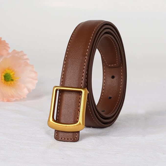 Women's Fashion Classic Metal Buckle Leather Belt with Jeans Dress