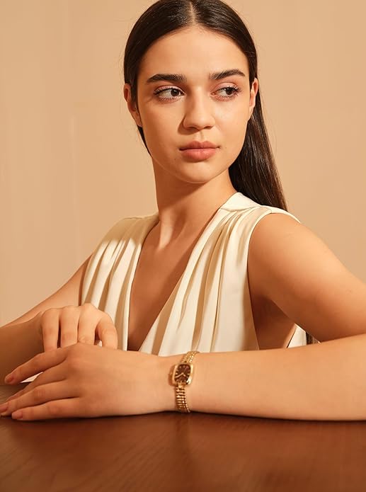 Gold Watches for Women Vintage Ladies Wrist Watches Stainless Steel Dainty Small Gold Watch with Link Removal Tools and Gift Box for Women and Love Ones