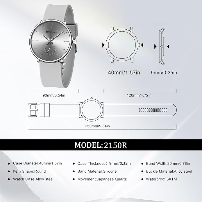 CRRJU Men’s Women Watch Casual Stylish Waterproof Quartz Unisex Wristwatches, Ultra Thin Watches for Men Women, Colorful Silicone Band