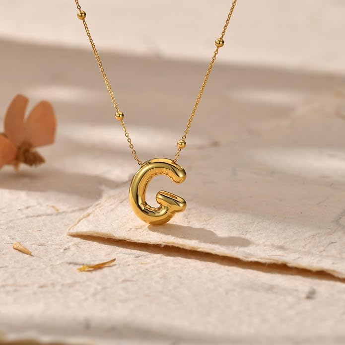 LUCA SMITH Initial Necklaces for Women, Dainty Balloon Bubble Letter, Name Letter Alphabet Pendant Layered Choker Chain Jewelry Gift